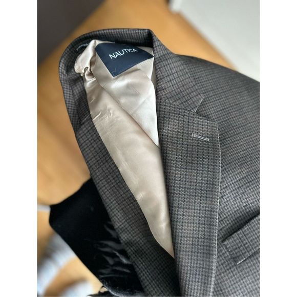 Nautica sports jacket suit plaid brown size 44R fully lined - Picture 5 of 16